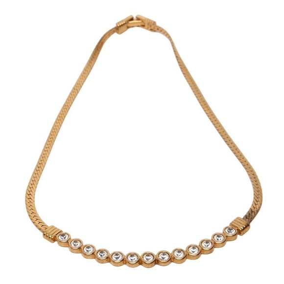 Vintage Swarovski Crystal Gold Plated Necklace Collar Choker Flat Snake Chain - Picture 14 of 15